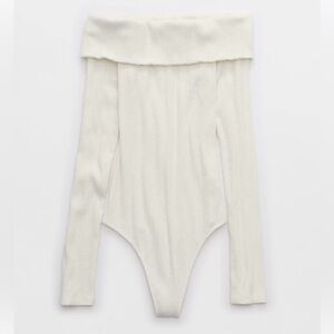 Aerie Long Sleeve off the Shoulder Bodysuit Off White Sz Small